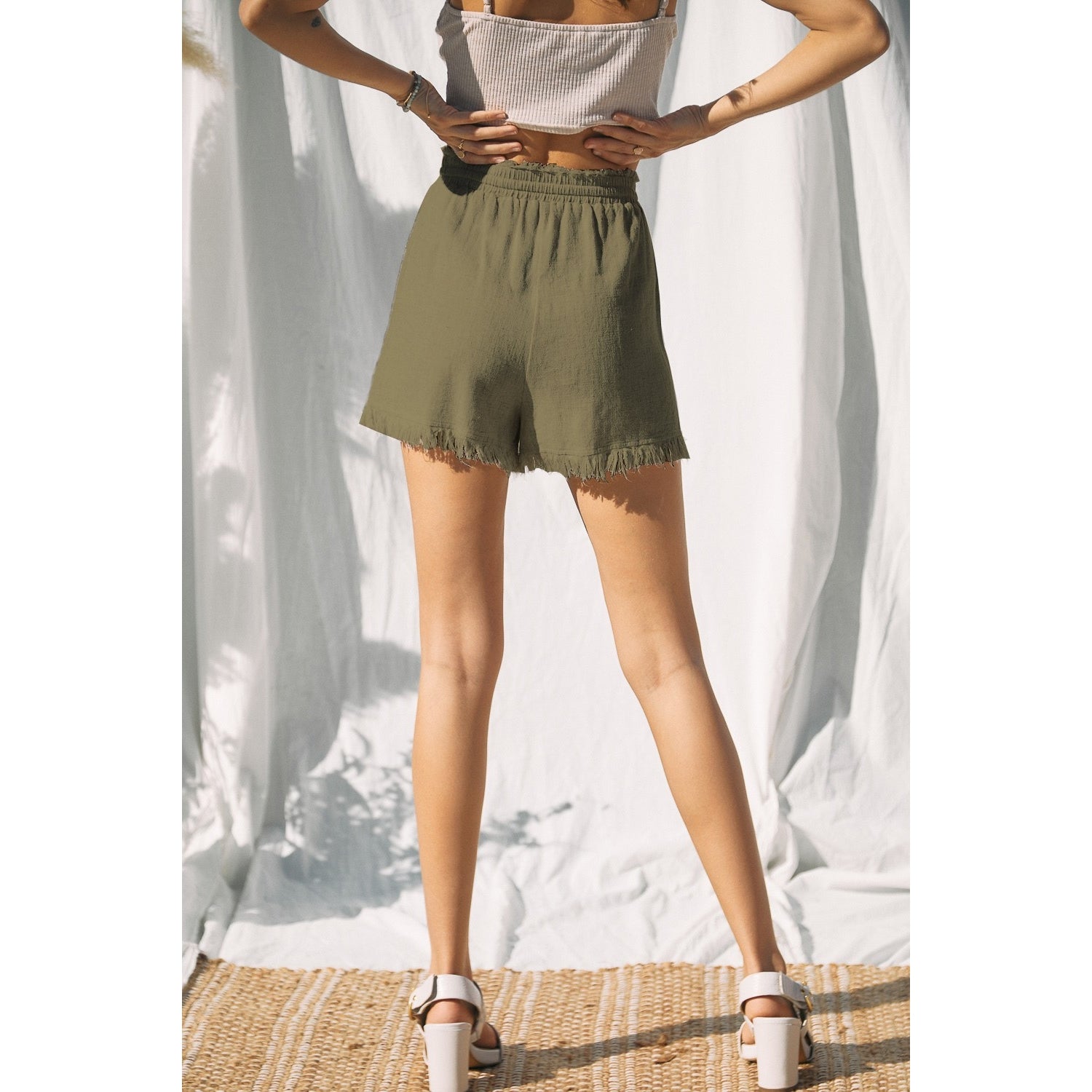 Fringe Hem Linen Shorts