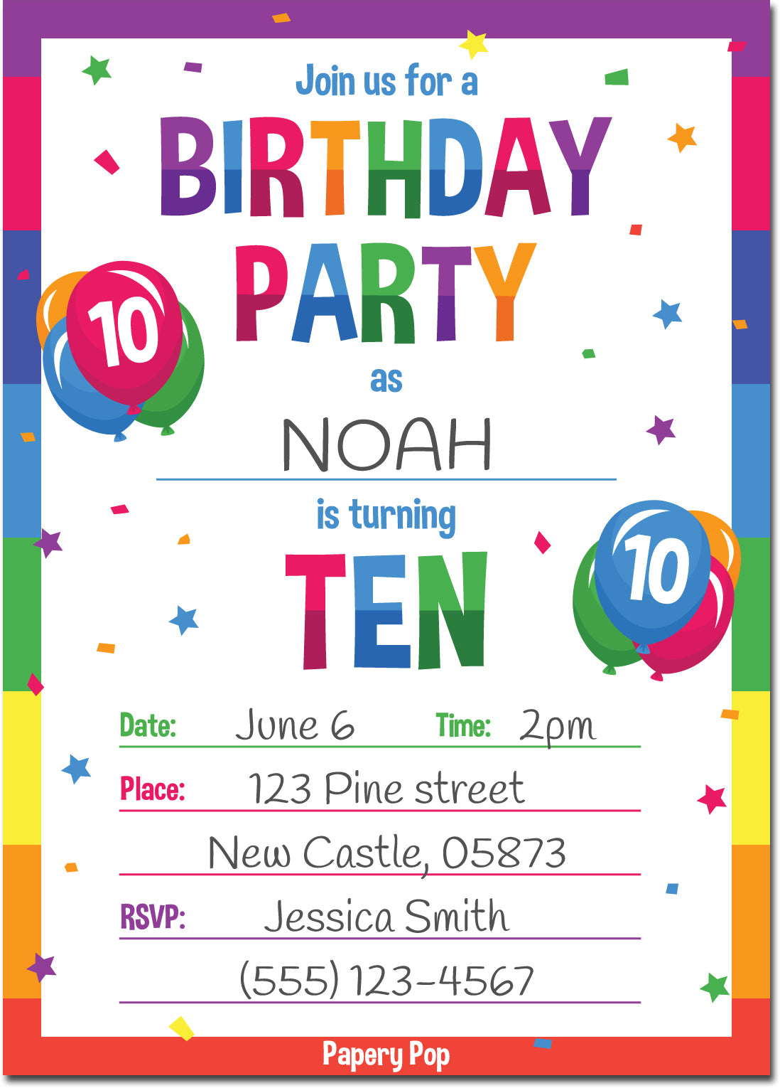 10 Year Old Birthday Party Invitations with Envelopes (15 Count) - Kid ...