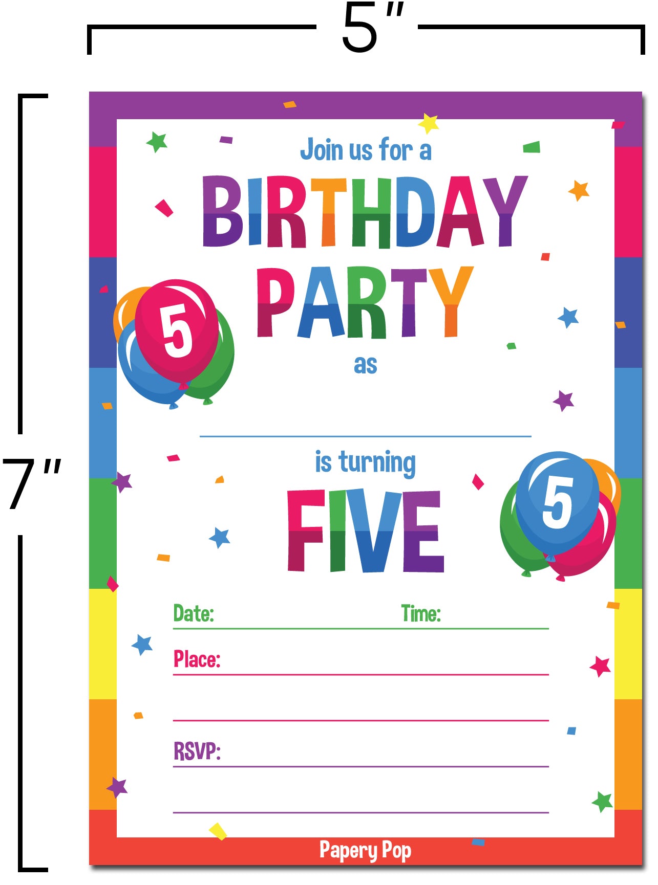 5 Year Old Birthday Party Invitations with Envelopes (15 Count) Kids