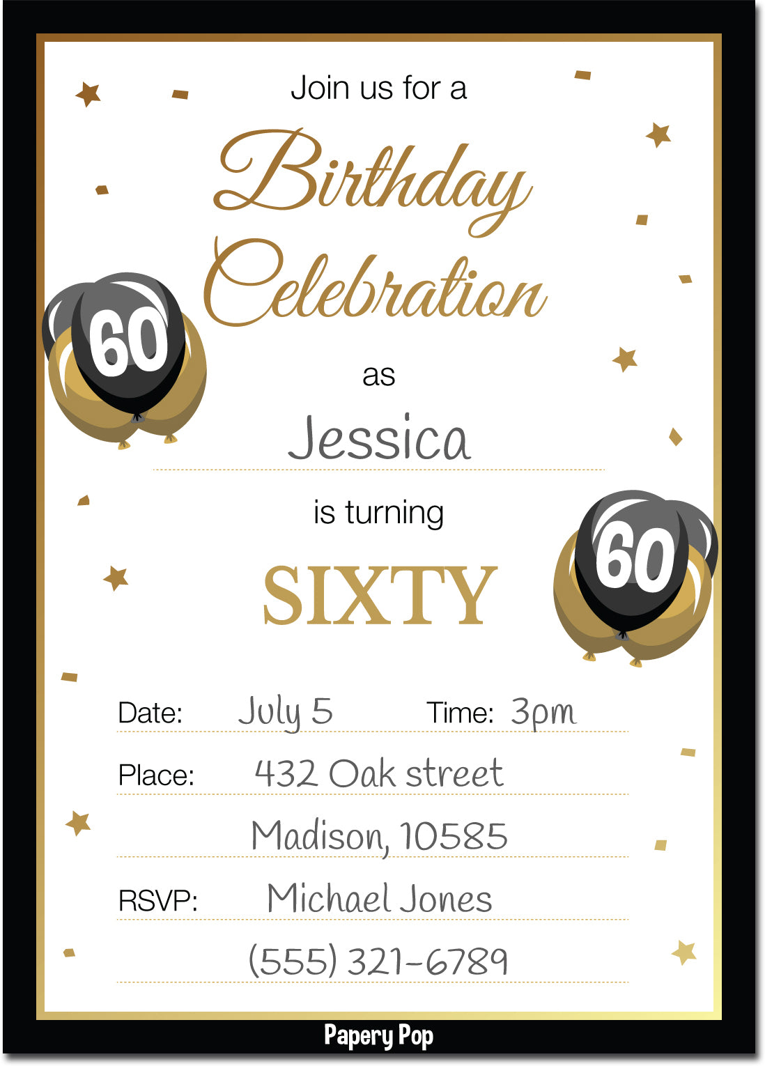 60 Year Old Birthday Invitations with Envelopes (30 Count) – Papery Pop