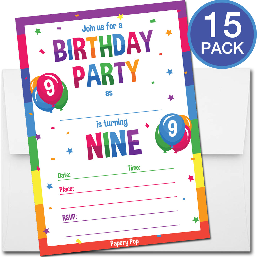 9-year-old-birthday-party-invitations-with-envelopes-15-count-kids-papery-pop