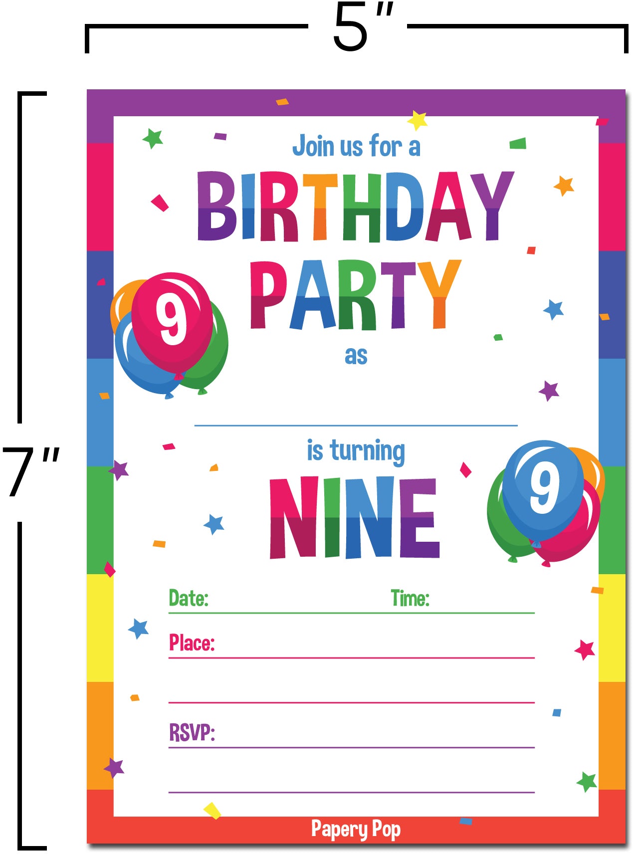 9 Year Old Birthday Party Invitations with Envelopes (15 Count) - Kids