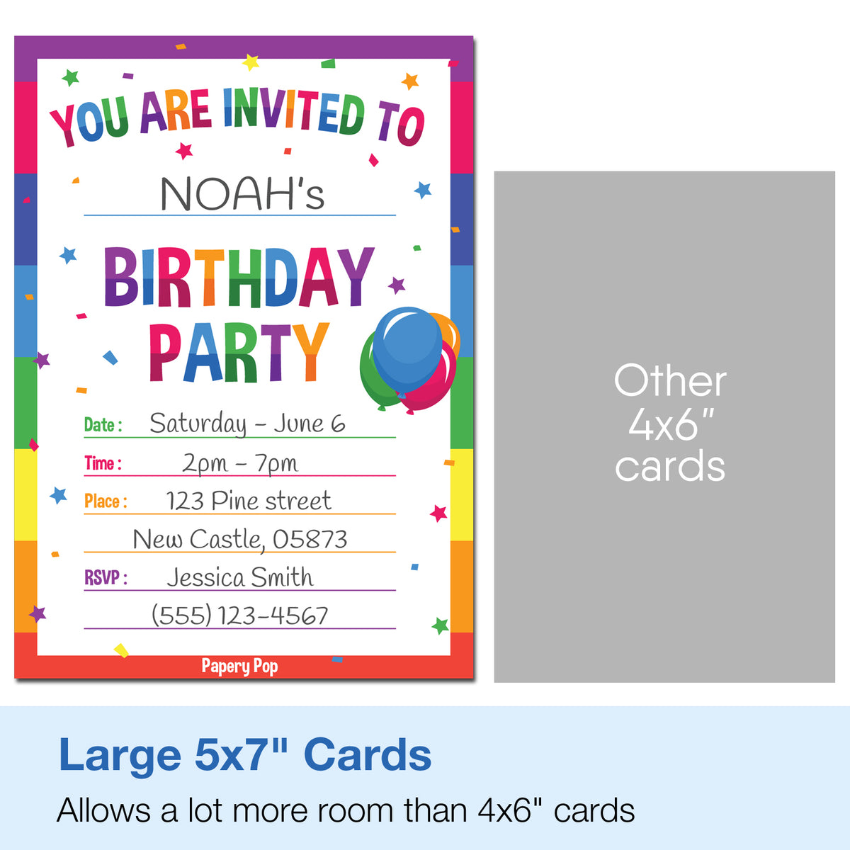 30 Colorful Rainbow Birthday Invitations with Envelopes - Kids Birthda