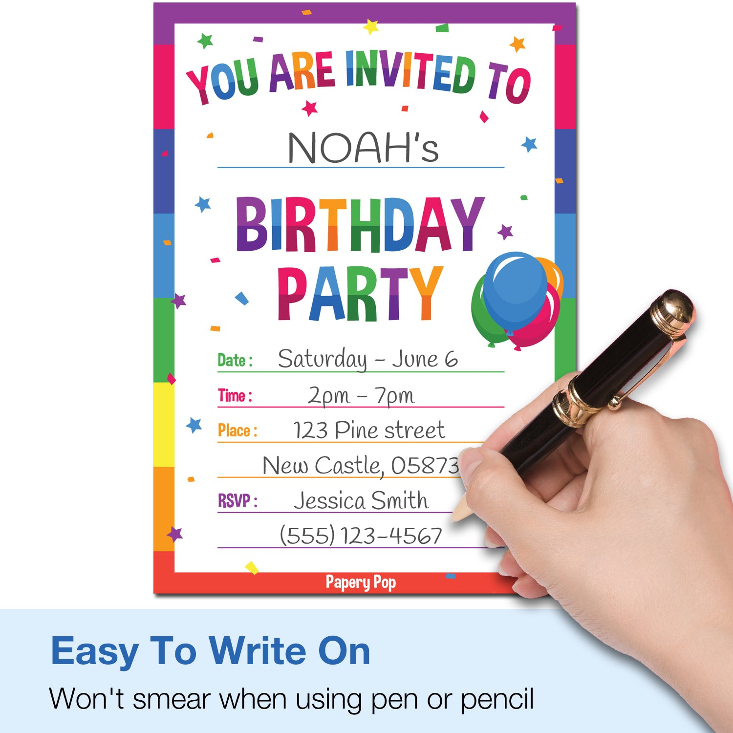 30 Colorful Rainbow Birthday Invitations with Envelopes - Kids Birthda