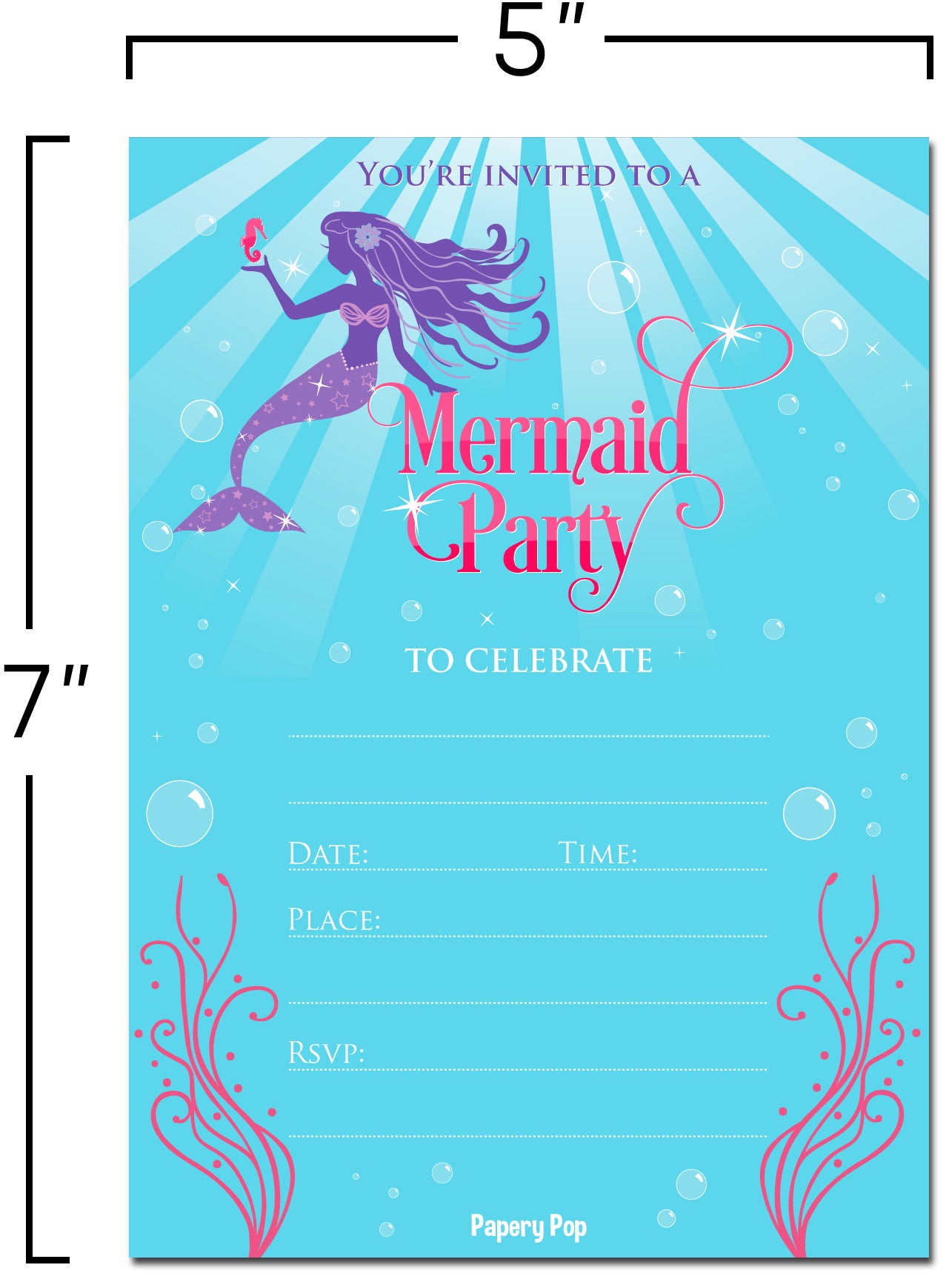 30 Mermaid Party Invitations with Envelopes - Kids Birthday Party Invi