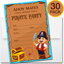 30 Pirate Birthday Invitations with Envelopes - Kids Birthday Party Invitations for Boys or Girls