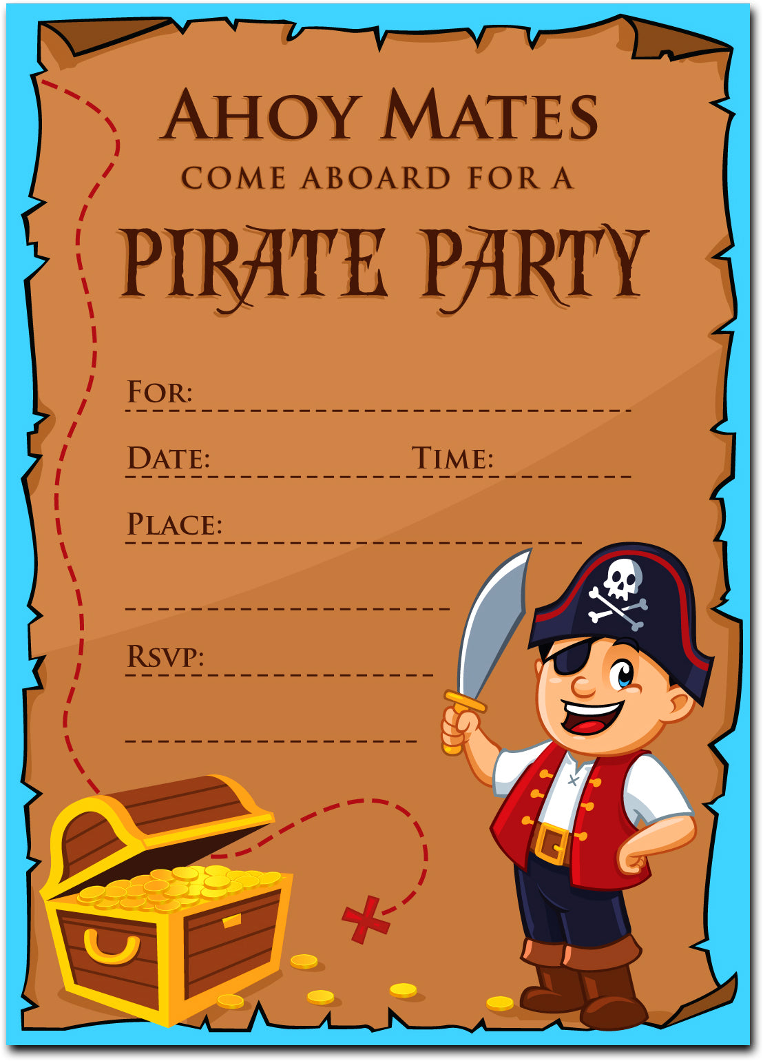 30 Pirate Birthday Invitations with Envelopes - Kids Birthday Party In