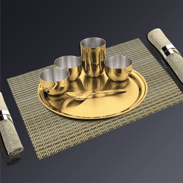 Stainless Steel Thali Set with Gold PVD Coating Majestic