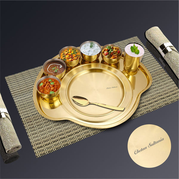 Stainless Steel Personalised Thali Set with Gold PVD Coating Nifty (Customised Name)