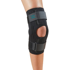 woman's knee in black, hinged knee brace