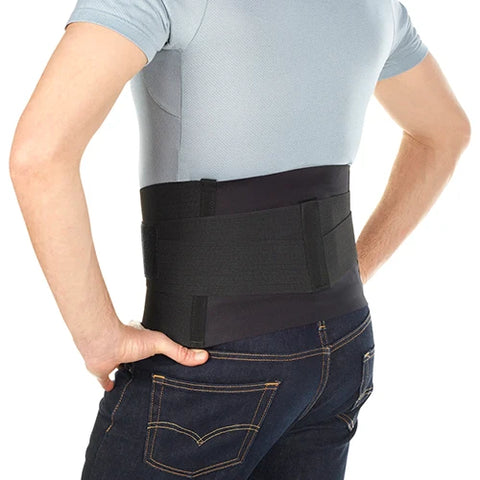 A trim, muscular man wearing a form fitting and very discreet lower back compression wrap