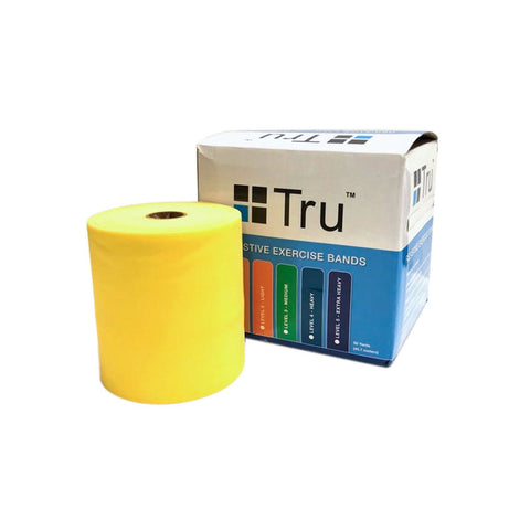 Tru Medical Resistance Bands, yellow roll in front of package