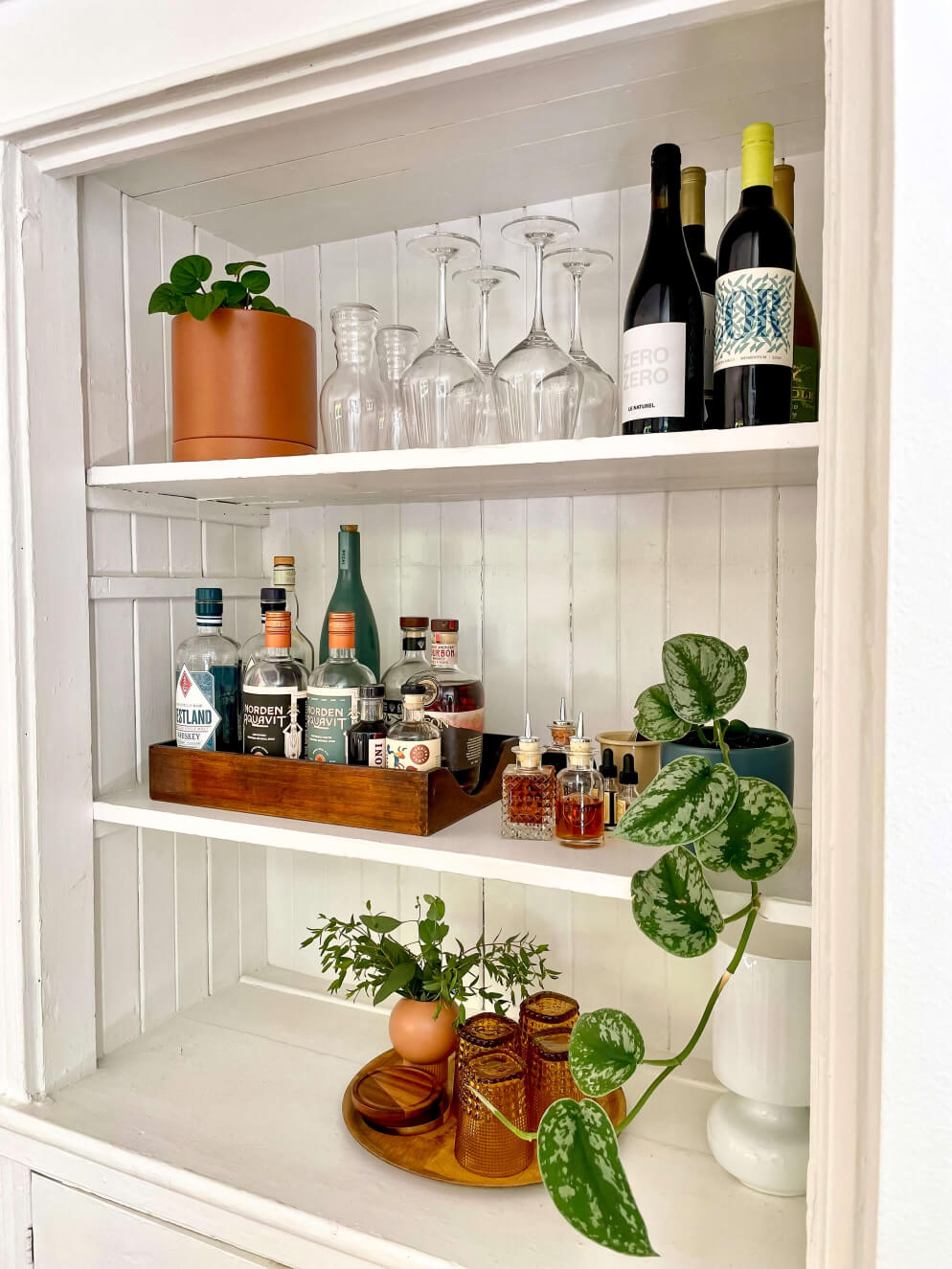 Bar shelf with glasses and liquor