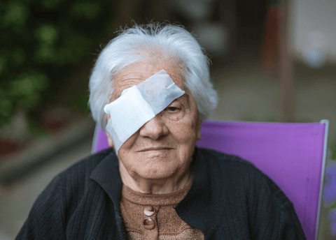 woman recovering from eye surgery