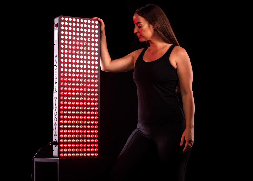 Girl using red light therapy