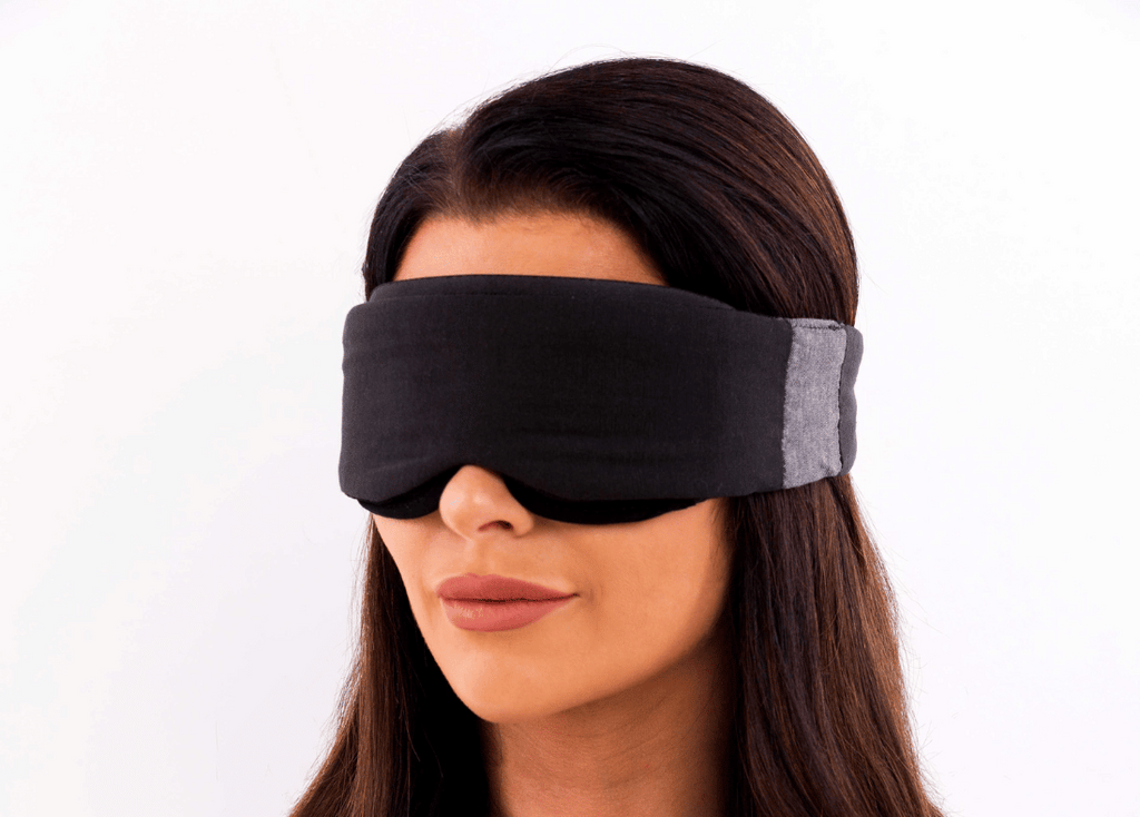 Lady wearing a sleep mask