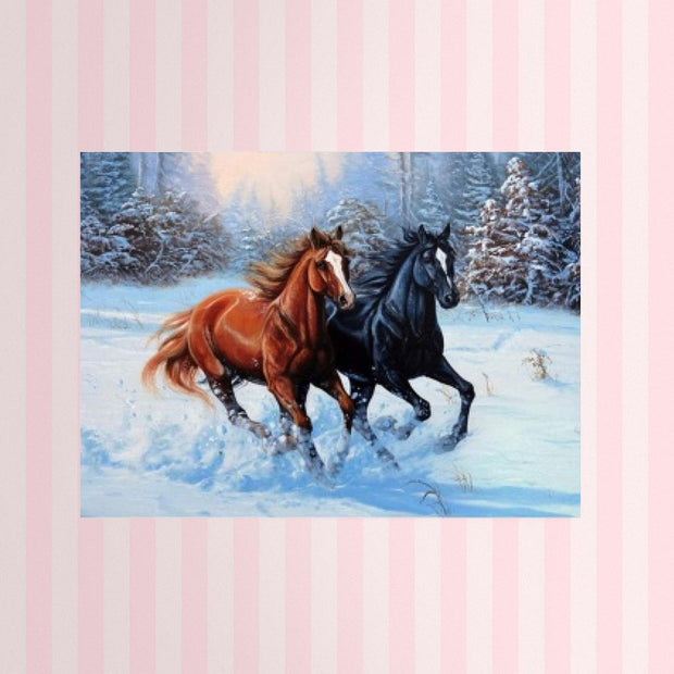 Diamond Painting - Pferde im Schnee