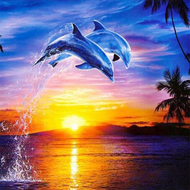 Diamond Painting - Delfine bei Sonnenuntergang – Mystio