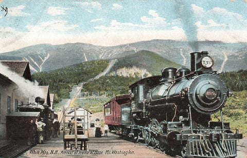 New Hampshire Postcard Locomotive At Base Of Mt Washington USA