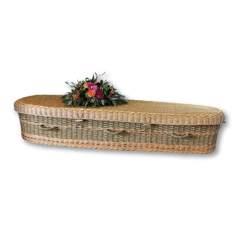 Seagrass Casket which is like a whicker basket used in green burial