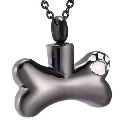 Dog Bone With Paw Print Cremation Urn Necklace