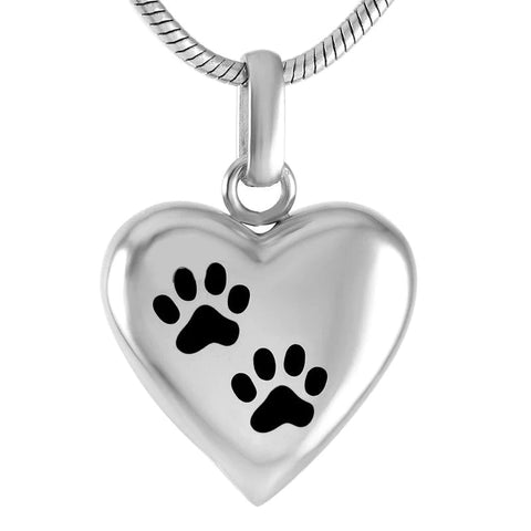 Heart Shaped Cremation Urn Necklace With Paw Prints