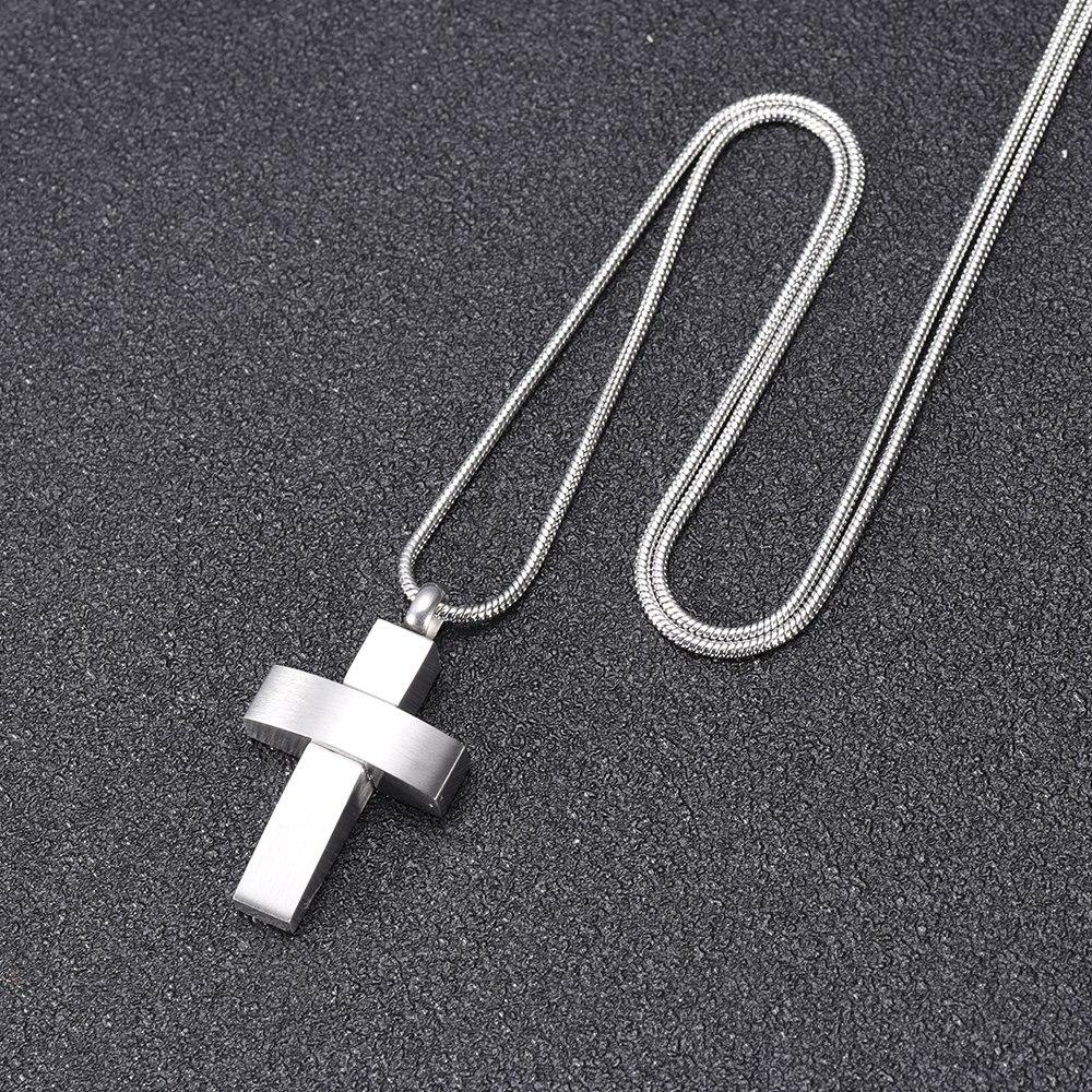 Modern Silver Cross Cremation Jewelry -Ash Necklace -Cherished Emblems