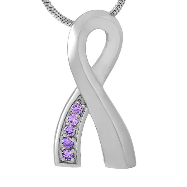 Purple Cancer Ribbon Cremation Jewelry Necklace from Cherished Emblems