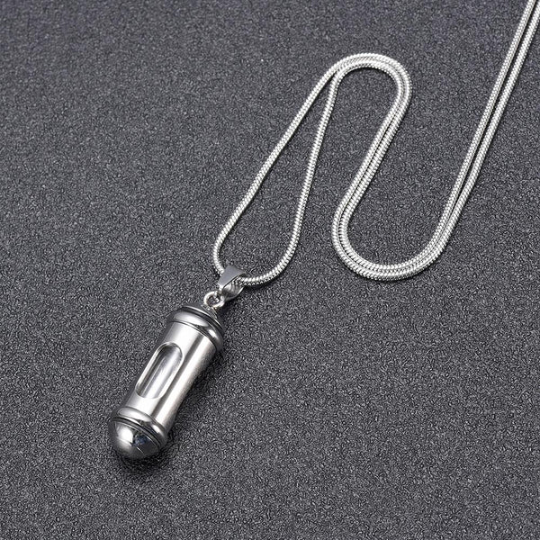 Silver Cylinder & Glass Cremation Urn Necklace Ashes – Cherished Emblems