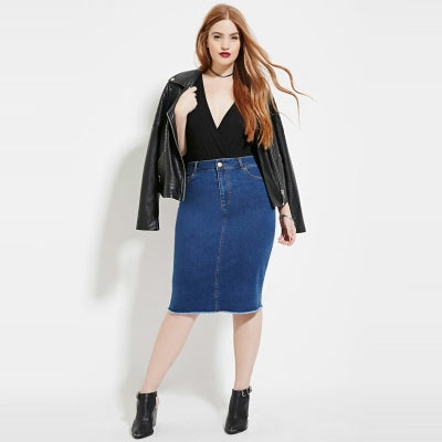 plus size denim skirts midi length