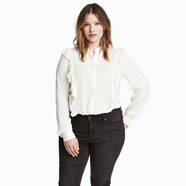 white long sleeve shirt with ruffles