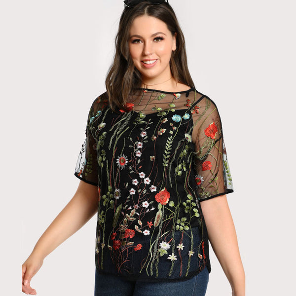 black sheer plus size blouse