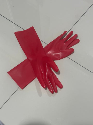 red latex fetish gloves