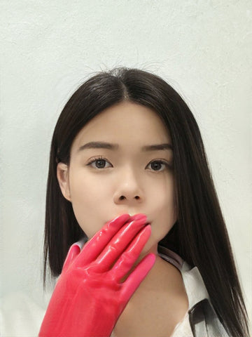 red latex fetish gloves