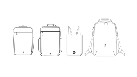 Illustrations of Quiver, Quiver X, Nock Pack, Pytho backpacks