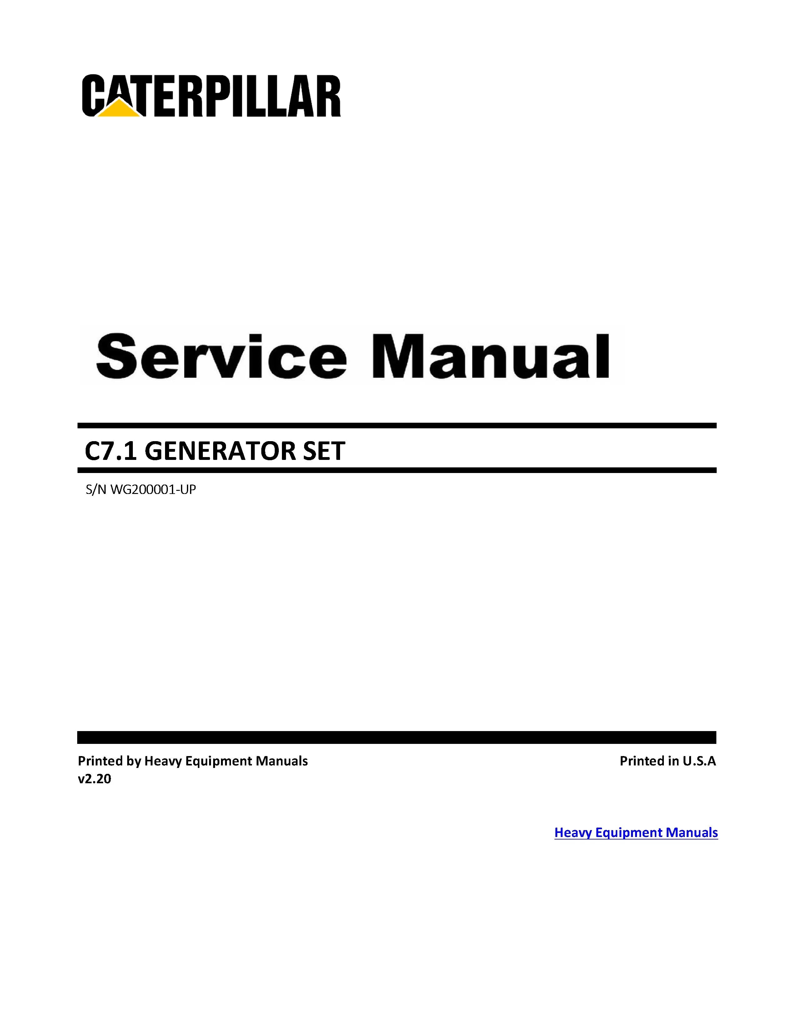 DOWNLOAD CATERPILLAR C7.1 GENERATOR SET SERVICE REPAIR MANUAL SN: WG2