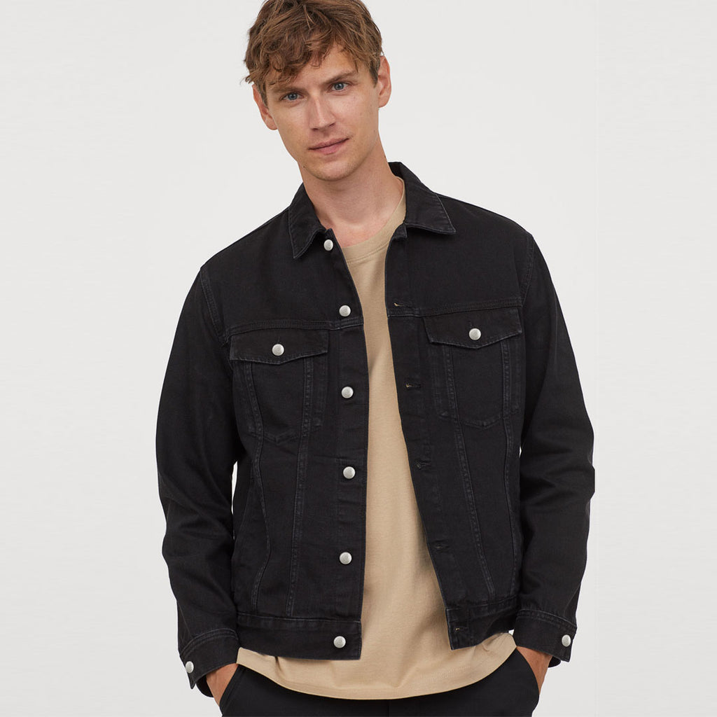 mens black denim jacket with fur