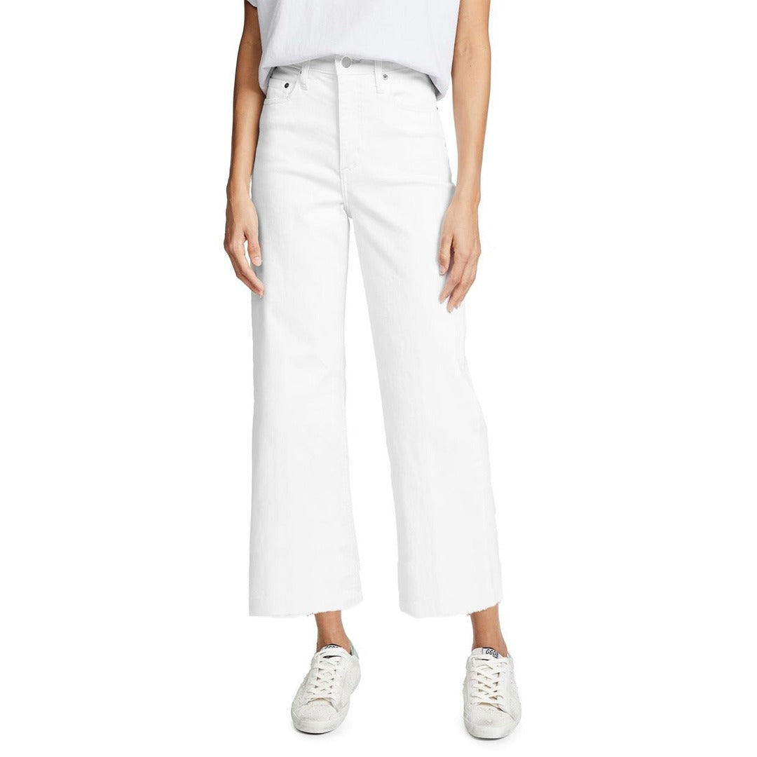 Pmark wide leg crop bottom non stretchable white jeans – brandcollection.pk