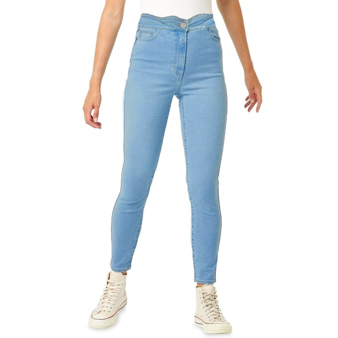 osis high rise scallop skinny fit sky blue jeans – brandcollection.pk