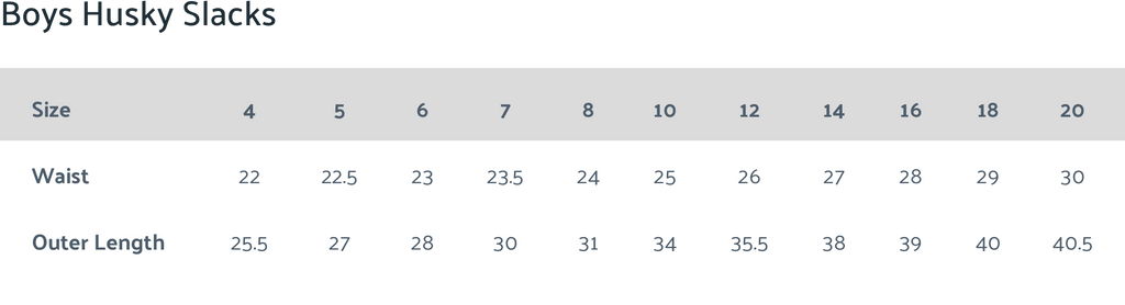 boys slacks husky sizing chart