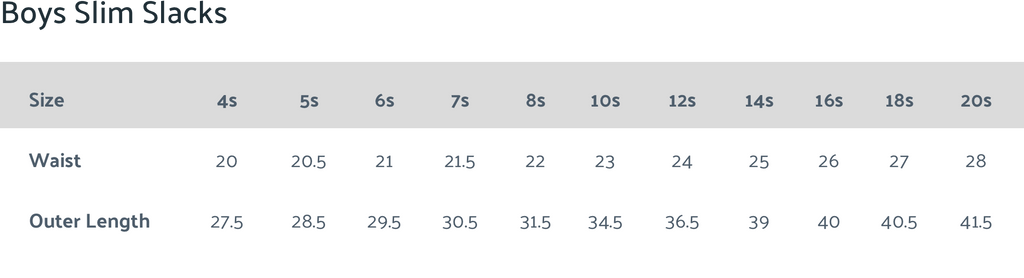 boys slacks slim sizing chart