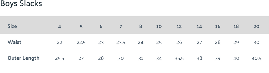 boys slacks sizing charts