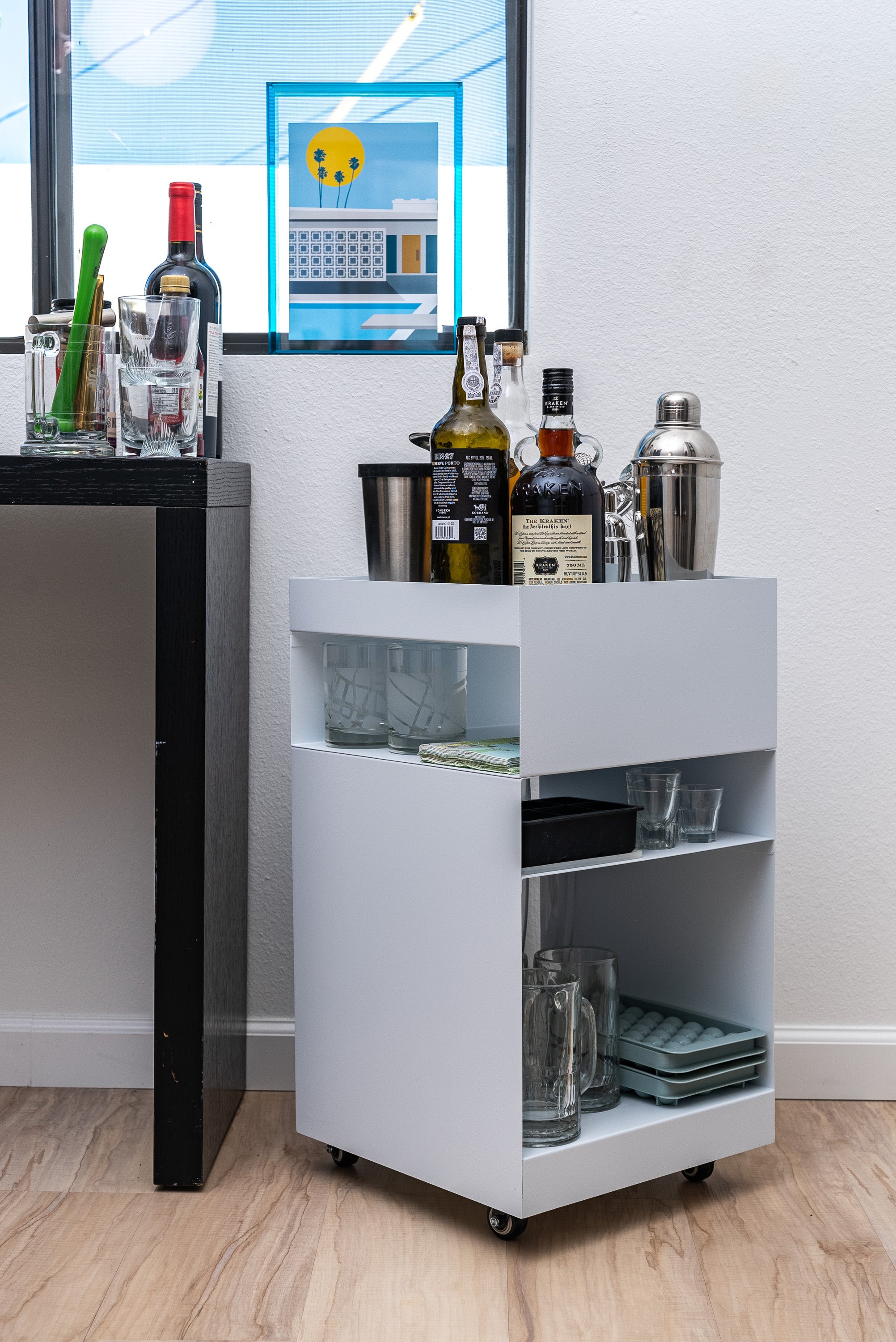 Quad Rolling Side Table-white