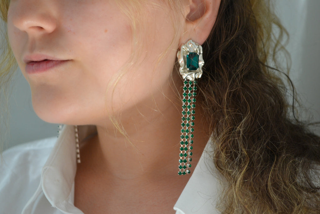 The Maude Crystal Drop Earring in Emerald 