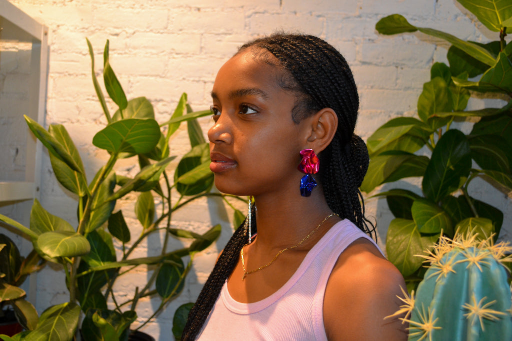 Kaysha in the Flashback Fold Earrings