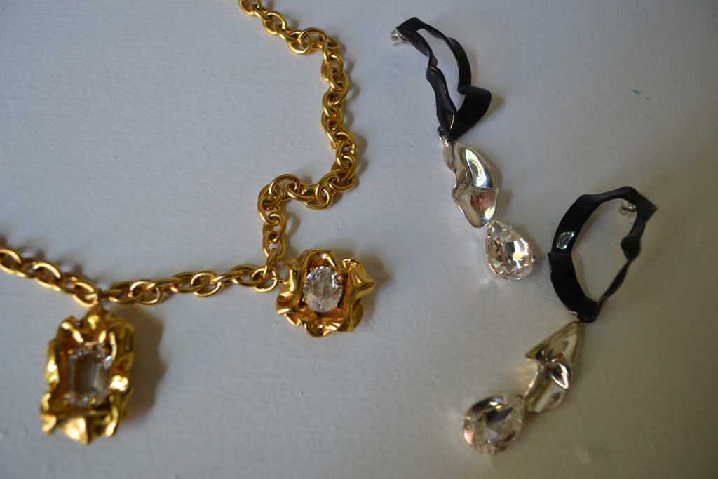Lolita Charm Necklace and Inside Out Crystal Drop Earrings 