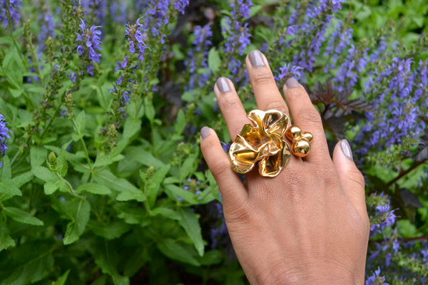 Mikayla wearing the Delphinium Ring 