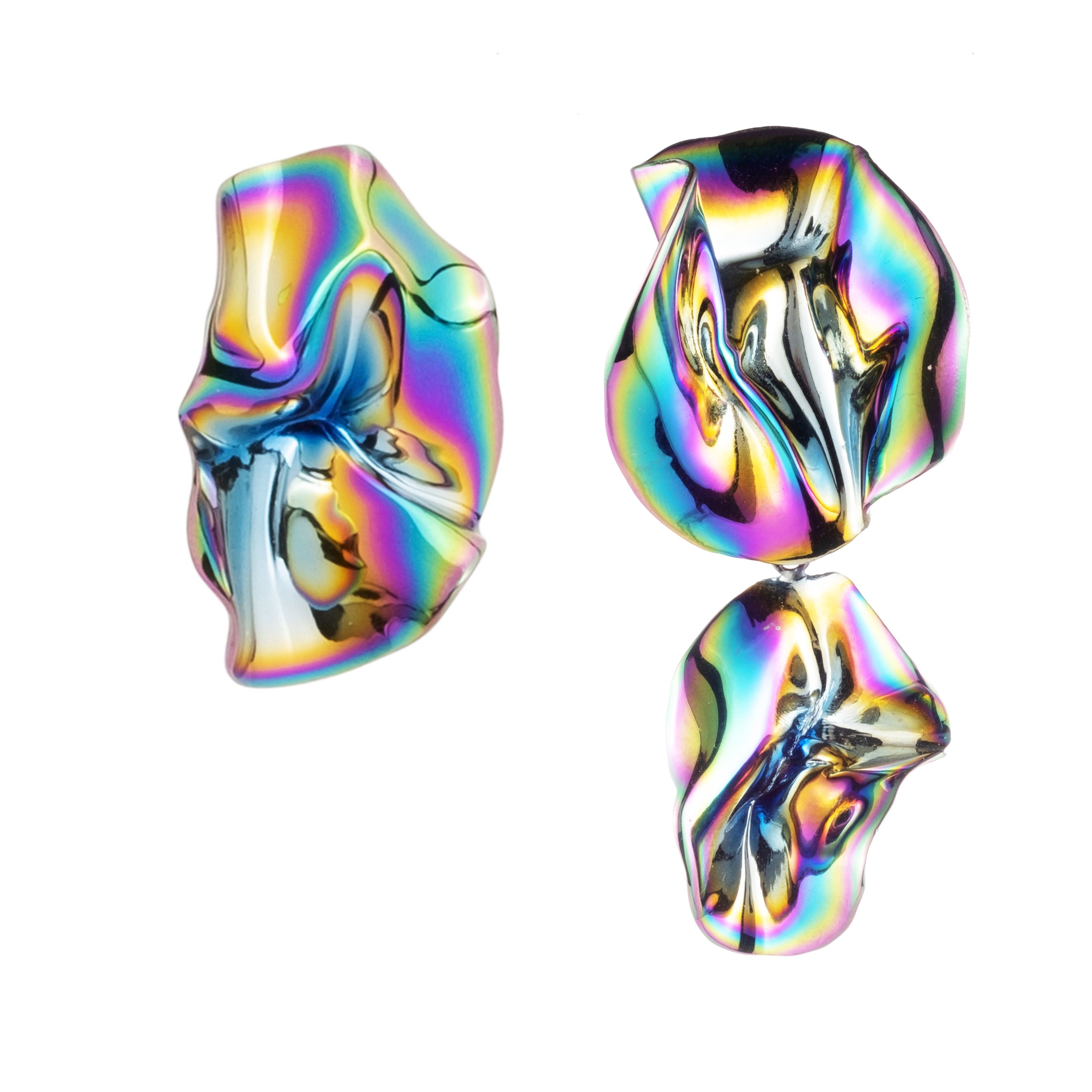 Iridescent Mismatched Fold Earrings | Oil Slick - Sterling King product image