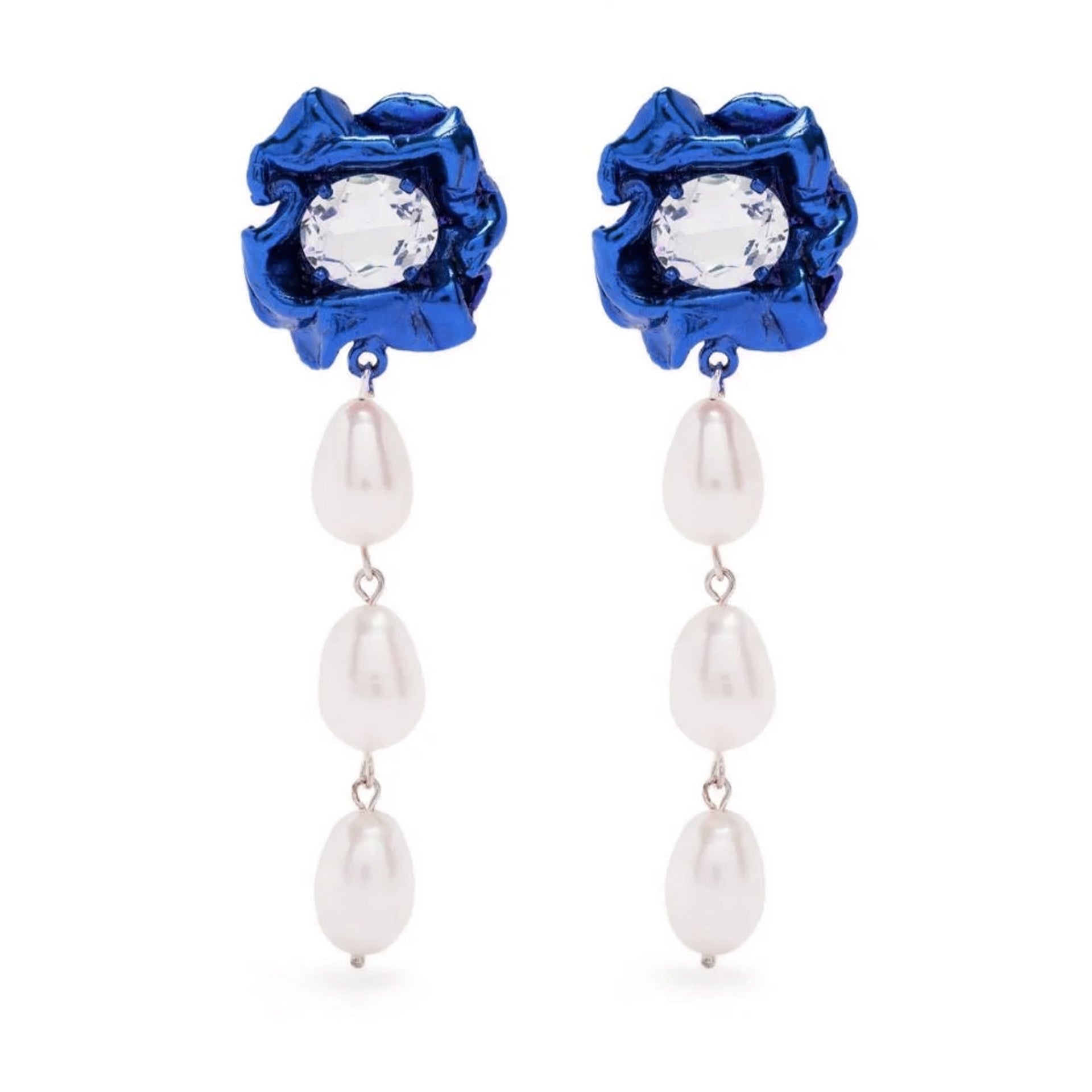 Lola 3 Pearl Drop Earrings with Crystal | Cobalt Blue - Sterling King product image