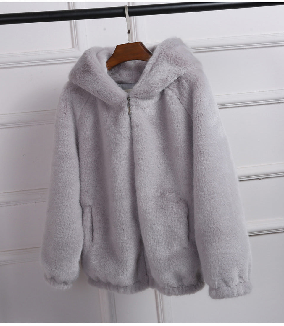 fluffy zip up coat